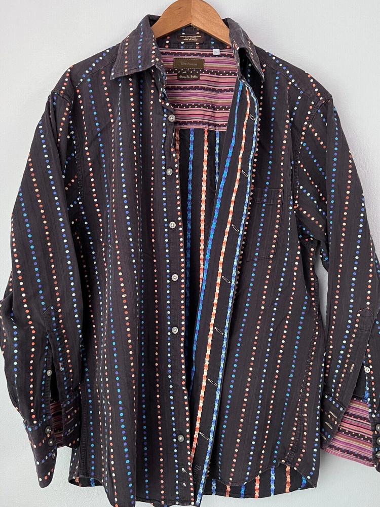 VTG New Frontier Single Needle Tailoring Devon Button Polkadot Macau Mens L RARE